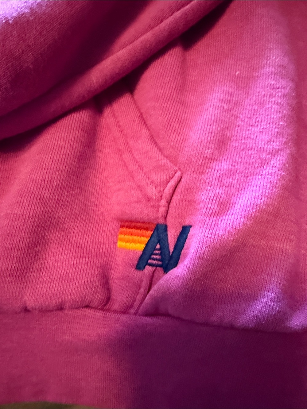 Women’s  Pink Hoodie Sweater with Sunset Stripe Detail - Picture 2 of 6